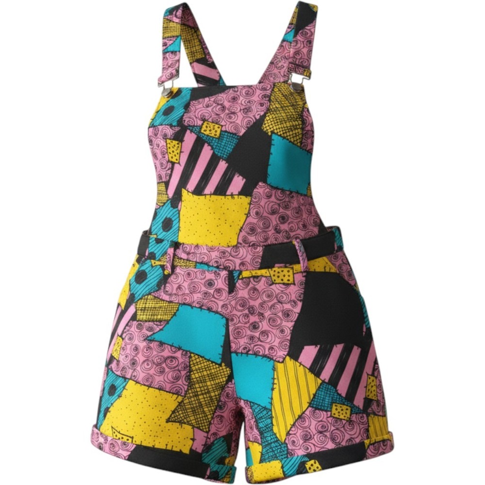 Disney Nightmare Before Christmas Sally Patchwork Shortalls Hot Topic Medium